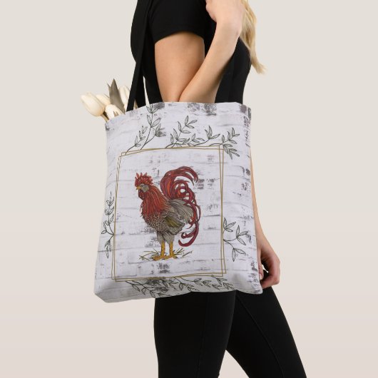 Rustikale Rooster Brick Background Tasche (Von Nahem)