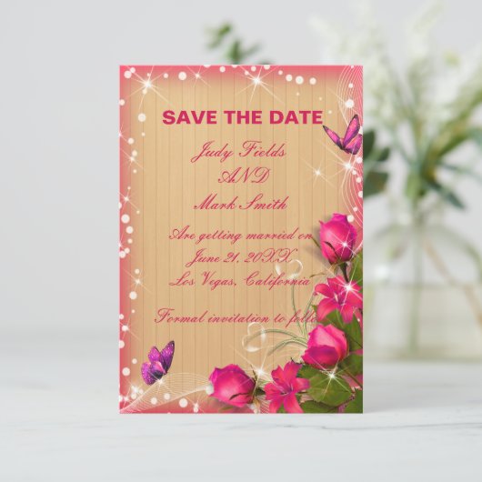 Rustikale, rosa, bläserne Save the Date Karte aus (Stehend Vorderseite)