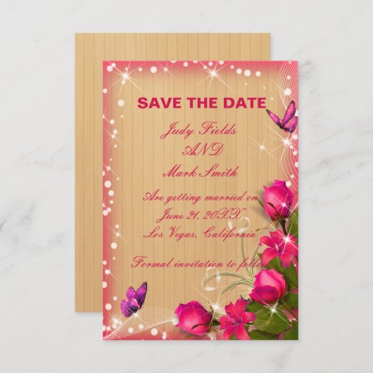 Rustikale, rosa, bläserne Save the Date Karte aus (Vorne/Hinten)