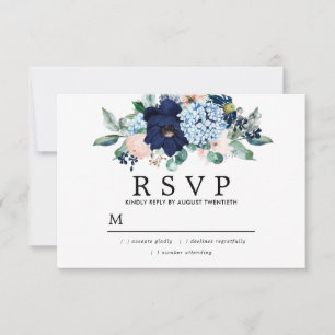 Rustikale rosa blaue Blumen-Hochzeits-RSVP-Karte RSVP Karte
