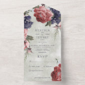 Rustikale Rosa & Blue Peongs feiern Grünes Nein Ab All In One Einladung (Innen Boden)