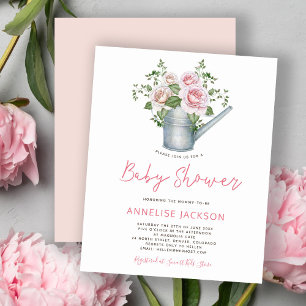 Rustikale rosa Blumen-Einladung zur Babyparty für 