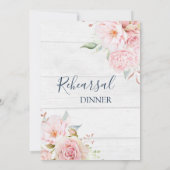 Rustikale rosa Blumen Hochzeitsprobe-Dinner Einladung (Rückseite)