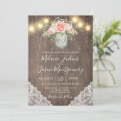 Rustikale rosa Blumen-Maurer-Glas-Spitze-Hochzeit Einladung (Stehend Vorderseite)