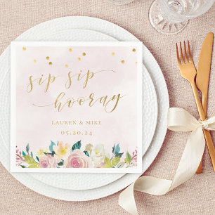Rustikale rosa Blumen-Sip-Sip-Hurra-Brautparty Serviette