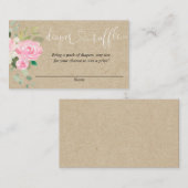 Rustikale rosa BlumenBabypartywindel Rafflekarten Begleitkarte (Vorne/Hinten)