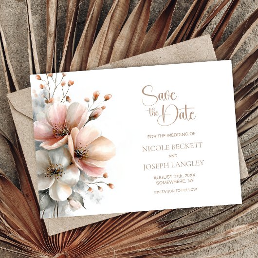 Rustikale rosa Blumenhochzeit - Termin vormerken Save The Date