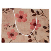 Rustikale Rosa Blumenleinwand-Muster (4) Große Geschenktüte (Rückseite)