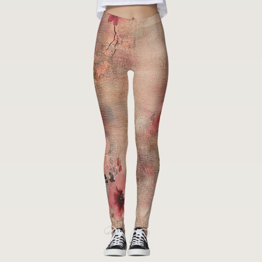 Rustikale Rosa Blumenleinwand-Muster (6) Leggings (Vorderseite)