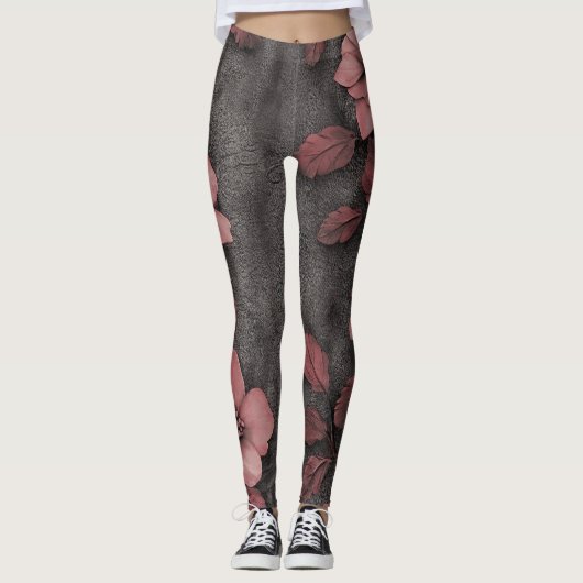 Rustikale Rosa Blumenleinwand-Muster (8) Leggings (Vorderseite)