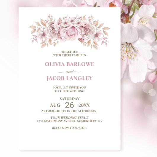 Rustikale Rosa Blumenzehen Einladung