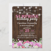Rustikale rosa Blumenzellenlampen Geburtstagsparty Einladung (Vorderseite)