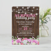 Rustikale rosa Blumenzellenlampen Geburtstagsparty Einladung (Stehend Vorderseite)