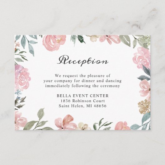 Rustikale, rosa Blumenzunge Rezeption Details Begleitkarte (Vorderseite)