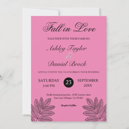 Rustikale Rosa-Boho-Foliage-Hochzeit im Herbst Einladung (Vorderseite)