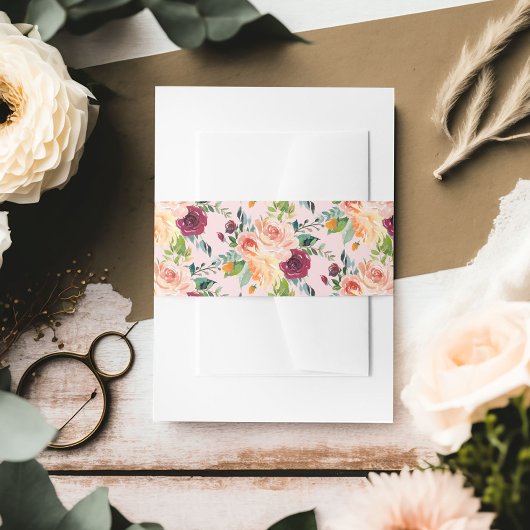 Rustikale rosa Burgund-Blumenmuster-Hochzeit im He Einladungsbanderole