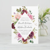 Rustikale rosa Burgund und Lila Blumenhochzeit Einladung (Stehend Vorderseite)