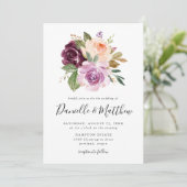 Rustikale rosa Burgund und Lila Blumenhochzeit Einladung (Stehend Vorderseite)