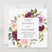 Rustikale rosa Burgund und Lila Blumenhochzeit Einladung (Vorderseite)