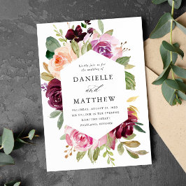 Rustikale rosa Burgund und Lila Blumenhochzeit Einladung