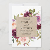 Rustikale rosa Burgund und Lila Blumenhochzeit Einladung (Vorderseite)