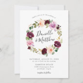 Rustikale rosa Burgund und Lila Blumenhochzeit Einladung (Vorderseite)
