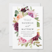 Rustikale rosa Burgund und Lila Blumenhochzeit Einladung (Vorderseite)