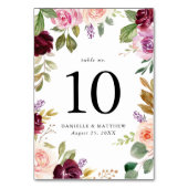 Rustikale rosa Burgund und Lila Blumenhochzeit Tischnummer (Vorderseite)