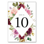 Rustikale rosa Burgund und Lila Blumenhochzeit Tischnummer (Vorderseite)