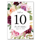 Rustikale rosa Burgund und Lila Blumenhochzeit Tischnummer (Vorderseite)