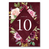Rustikale rosa Burgund und Lila Blumenhochzeit Tischnummer (Vorderseite)