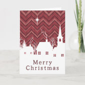 Rustikale rosa Chevron-Strick-Weihnachtsdorf Karte (Vorderseite)