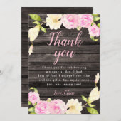 Rustikale rosa Creme Floral Geburtstag Dankeskarte (Vorne/Hinten)
