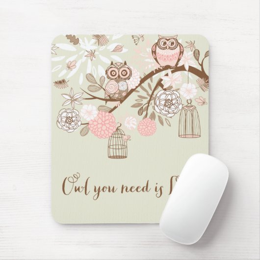 Rustikale rosa Eulen und Birdcages Mousepad (Mit Mouse)