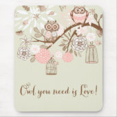 Rustikale rosa Eulen und Birdcages Mousepad (Vorne)