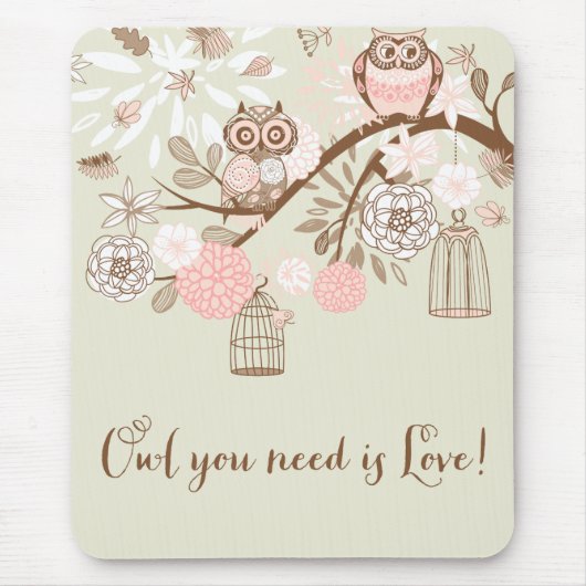 Rustikale rosa Eulen und Birdcages Mousepad (Vorne)