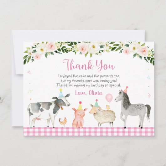 Rustikale rosa Farm Blumengeburt Dankeskarte (Vorderseite)