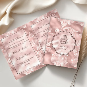 Rustikale Rosa-Filigran-Blumen-Muslim-Hochzeit Einladung