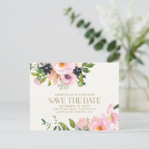 Rustikale rosa florale Wasserfarbe Save-the-Date Postkarte