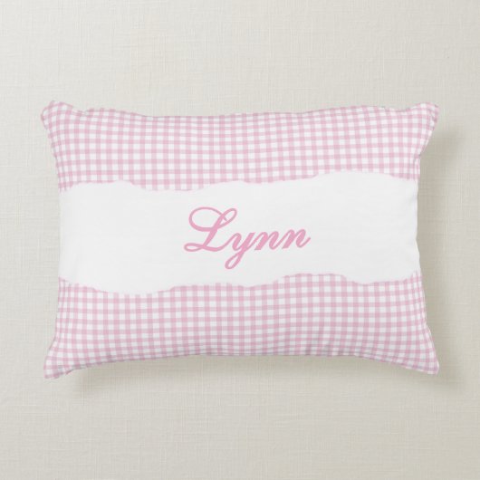 Rustikale rosa Gingham-Personalisierung Dekokissen (Vorderseite)