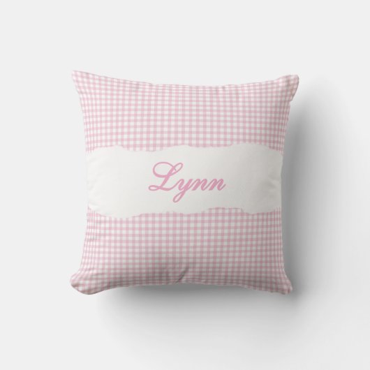 Rustikale rosa Gingham-Personalisierung Kissen (Vorderseite)
