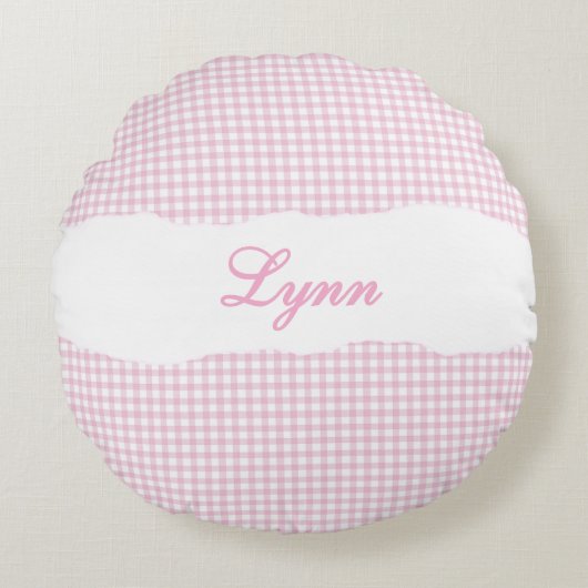 Rustikale rosa Gingham-Personalisierung Rundes Kissen (Vorderseite)