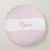 Rustikale rosa Gingham-Personalisierung Rundes Kissen (Rückseite)
