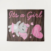 Rustikale Rosa Girl Elephant Babydusche Hintergrun Wandteppich (Vorderseite (Horizontal))