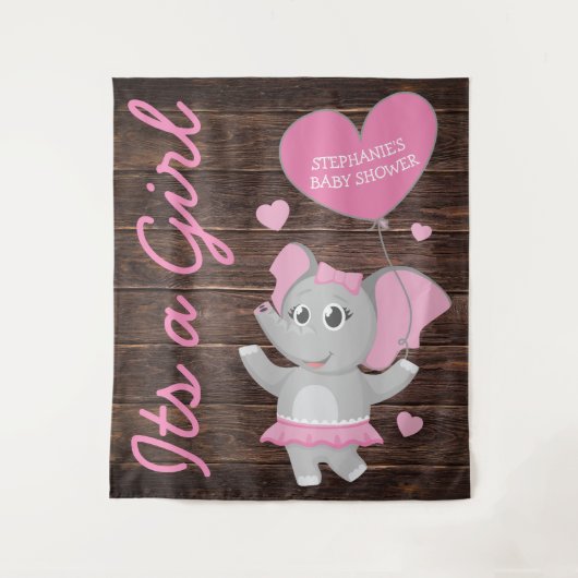 Rustikale Rosa Girl Elephant Babydusche Hintergrun Wandteppich (Vorderseite)