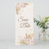 Rustikale Rosa & Goldene Blumen Boho Save-the-Date Einladung (Stehend Vorderseite)