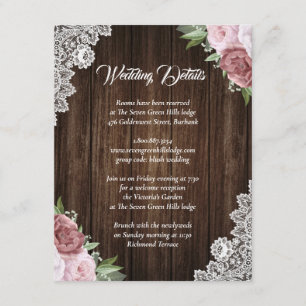 Rustikale Rosa Holzlasche mit Blumenmuster Begleitkarte