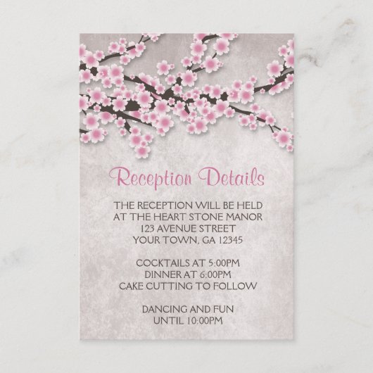 Rustikale rosa Kirschblossom Empfang Karten (Vorderseite)