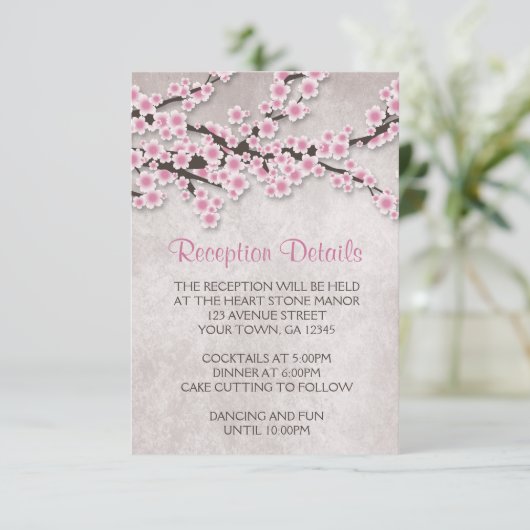 Rustikale rosa Kirschblossom Empfang Karten (Stehend Vorderseite)