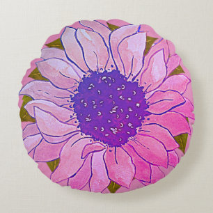 Rustikale rosa lila Wasserfarbe florale runde Kiss Rundes Kissen